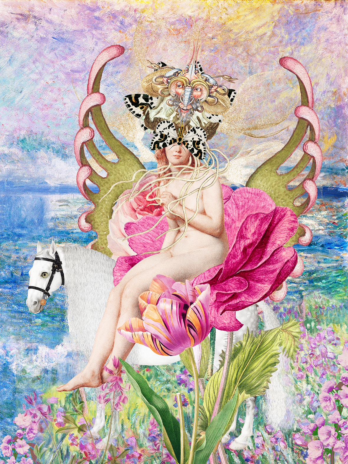 Under The Pink Sky. Limited Edition Digital Collage Print On Canvas